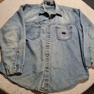 Vtg Bugle Boy Denim Men's XL Shacket- Elbow Patch, Snaps - See Description